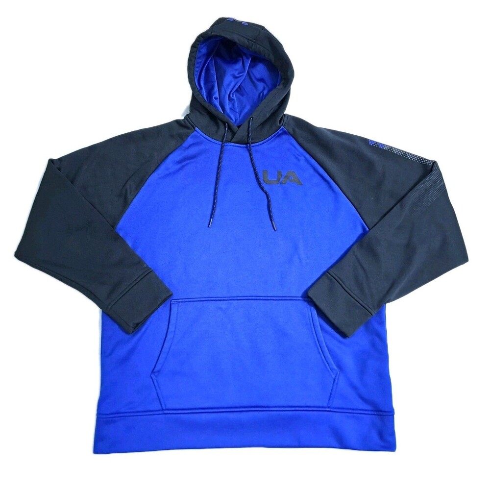 Under Armour Mens Large Loose Hoodie Sweatshirt ColdGear Fleece Blue Black Storm